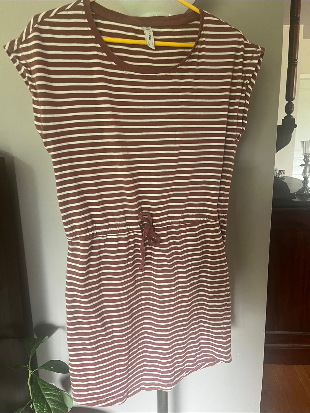 ONLY Striped Tee Dress in Burgundy & White